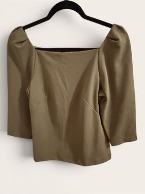 Ann Taylor Olive Square-Neck Puff Sleeve Top